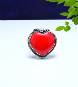 Anillo de coral rojo en forma de corazón, plata de ley 925, anillo hecho a mano para aniversario, anillo de boda, joyería de coral, regalo para ella - Product Image 6