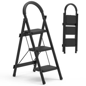 3-Step Foldable Lightweight Portable <b>Ladder</b> Wide Anti-Slip Pedal with Safety Locking Design and Soft Handgrip 33 Inches - Product Image 1
