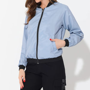 Blouson bomber bleu marine classique pour femme, veste polyvalente pour toutes les saisons, style zippé intégral, blouson bomber pour femme - Product Image 3