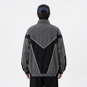 Premium and High Quality Men's Color Block <b>Racer</b> <b>Jacket</b> Stand Collar Zipper Closure Windproof Sporty Style Autumn Wear - Product Image 4