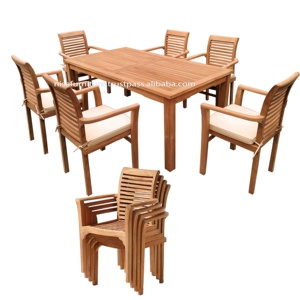 เก้าอี้รับประทานอาหารกลางแจ้งแบบพกพาน้ำหนักเบากันน้ำเฟอร์นิเจอร์สวนไม้สักวางซ้อนกันได้ทนทานสำหรับสวน - Product Image 5