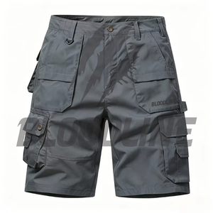 BLOODLINE Men's Cargo Shorts Solid Gray <b>Mid</b> Waist Quick Dry Bermuda Workwear Style with Multiple Pockets - Product Image 1