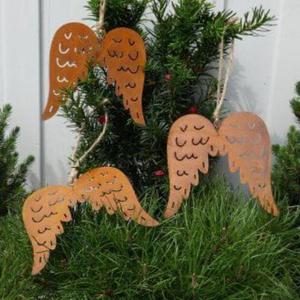 Ornement suspendu artisanal ailes d'ange rustiques, décoration de sapin de Noël rustique, artisanat découpé au laser, personnalisable OEM ODM - Product Image 1