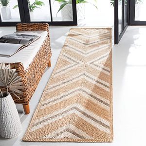 Tapis de couloir en jute naturel tissé à chevrons, à poils plats, écologique, style bohème - Product Image 6
