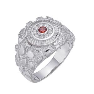 Anillo de Plata 925 para Hombre con Moissanita, Gema Roja Redonda en el Centro, Joyería de Lujo Brillante para Minoristas - Product Image 1