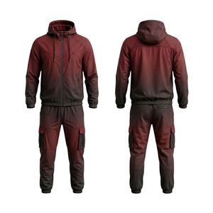 Ensemble de survêtement sportif à fermeture éclair intégrale avec bande latérale, à capuche, pour homme, respirant, séchage rapide, coupe-vent, deux pièces (veste et pantalon) - Product Image 5
