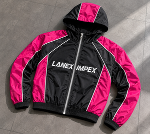 Custom Unisex Hooded Windbreaker Jacket Black Pink Contrast Panel Lightweight Zip Up Sportswear Casual Streetwear OEM Service - Product Image 6