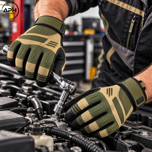 Gants mécaniques vert olive de qualité supérieure, gants de travail pour atelier, coutures contrastées, paume synthétique, doigts entiers - Product Image 6