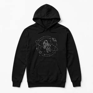Sweat à capuche noir en coton épais pour homme, imprimé personnalisé motif astronaute, avec poche kangourou et ajustable - Product Image 1