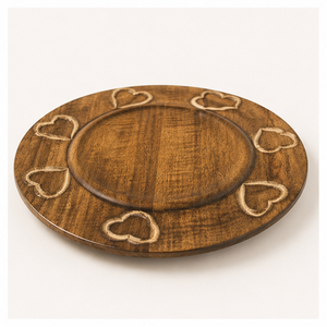 Handcrafted Mango Wood Charger <b>Plate</b> with Carved Heart Design Rustic Round Wooden Underplate for Wedding Table <b>Decor</b> - Product Image 2