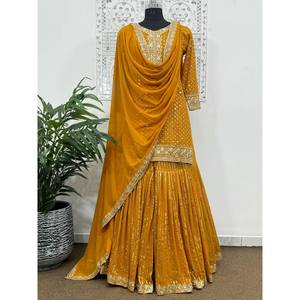 Beautiful <b>Party</b> Wear <b>Top</b> with Sharara and Dupatta Size 2XL - Product Image 1