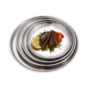 Reusable Vintage Plant Pattern Camping Use <b>Brushed</b> Stainless Steel 18/8 Silver Color Heavy Duty <b>Round</b> Dinner Plate - Product Image 1
