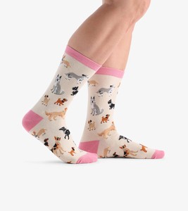 Chaussettes ras du cou avec motif chien, bordure rose, en coton et élasthanne, tricotées, respirantes, confortables, unisexe, pour usage quotidien, style automne, service OEM - Product Image 2