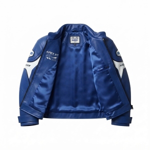 เสื้อแจ็คเก็ตนักขี่มอเตอร์ไซค์หนังสีน้ำเงินรอยัลขาว  ลายกราฟิกสปีดพาวเวอร์  บุฟองน้ำ  สำหรับขี่มอเตอร์ไซค์  แฟชั่นสตรีทแวร์  เสื้อโค้ทสั่งทำพิเศษสำหรับผู้ชาย - Product Image 5