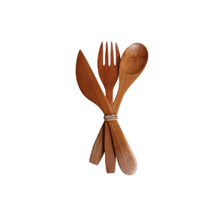 Ensemble de couverts de voyage en bois 3 pièces, cuillère, fourchette et couteau portables pour le camping, les nouilles, le service des aliments, ensembles de couverts - Product Image 1