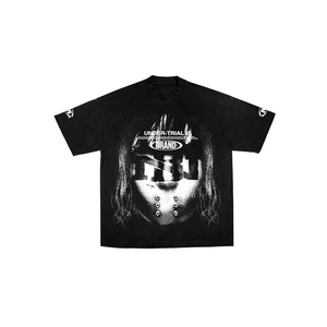 Camiseta Negra de Manga Corta para Hombre con Estampado Frontal, Estilo Urbano, Corte Regular, Cuello Redondo, Algodón Jersey - Product Image 3
