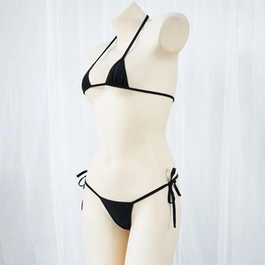 Conjunto de Bikini Blanco Sólido con Tiras y Joyería, Top Triangular Micro y Braguita con Lazos Laterales, Traje de Baño para Vacaciones en la Playa - Product Image 4