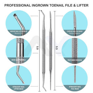 Juego profesional de 2 herramientas de acero inoxidable 100% para levantar uñas encarnadas, limas de doble cara para uñas, con almacenamiento. - Product Image 6