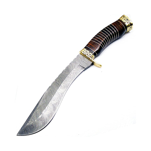 Cuchillo de Caza Tradicional de Acero de Damasco con Funda de Cuero, Herramienta Utilitaria Hecha a Mano para Actividades al Aire Libre y Camping - Product Image 1