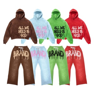 <b>Vintage</b> Winter Pullover Sweat Suit Men Custom Printing Cropped Oversized 100% Cotton Sun Faded Look <b>French</b> Terry for Men - Product Image 1