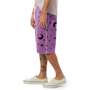Pantalones cortos Bermuda morados con estampado de estrellas y luna para hombre, pantalones cortos informales de algodón con cordón en la cintura media - Product Image 2