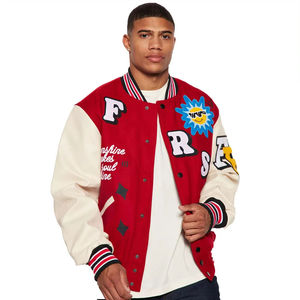 Wholesale NIKTRA CLOTHING <b>Mens</b> Vintage Varsity <b>Jacket</b> Red Wool Blend <b>Faux</b> <b>Leather</b> Sleeves Embroidered Patches Custom - Product Image 3