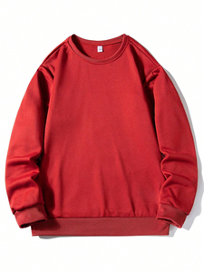 เสื้อสเวตเชิ้ตผู้ชายสีแดง ผ้าฝ้าย คอกลม ทรงปกติ สวมใส่สบาย ผ้าถัก สีพื้น พิมพ์ลายดิจิทัล ป้องกันขนร่วง ใส่ได้ในฤดูใบไม้ร่วง - Product Image 5
