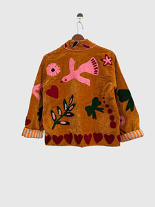 Veste en velours brodée à la main avec appliques florales, grande taille, pour femme, style Prairie Chic, manches longues, col rabattu, idéale pour l'automne - Product Image 2