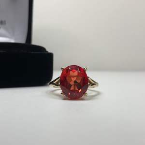 Orange Padparadscha Sapphire Art Deco <b>Ring</b> <b>Adjustable</b> <b>Size</b> 925 Sterling Silver 14K Gold Plated IGI Certified September - Product Image 5