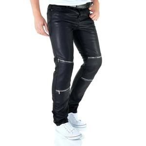 Pantalones de cuero PU ajustados para hombre, pantalones casuales a la moda, ropa de calle elegante para looks urbanos modernos. - Product Image 3