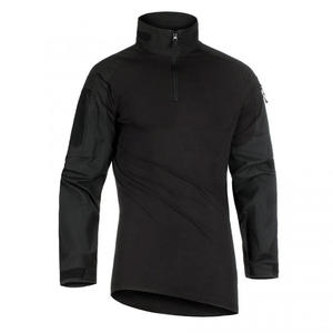T-shirt tactique noir à manches longues pour homme, en polyester tissé, séchage rapide, chaud, avec fermeture éclair mi-longue - Product Image 1