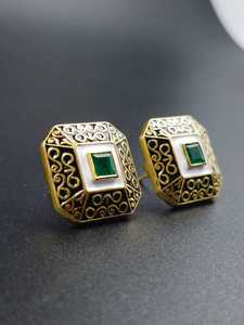 Luxury Art Deco Square <b>Stud</b> <b>Earrings</b> Vintage Meenakari Enamel Gold Plated <b>Earring</b> <b>Fine</b> Emerald Green Gemstone <b>Earrings</b> for Women - Product Image 2