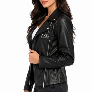 <b>Women</b> Classic Biker Leather <b>Jacket</b> Stylish Leather <b>Jacket</b> For Modern Casual Streetwear OEM Production Leather <b>jacket</b> For <b>Women</b> - Product Image 4