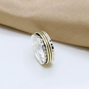Hot Selling Handmade High Quality 925 Silver Two Tone <b>Spinner</b> Hammered Meditation Thumb Band <b>Ring</b> Fine Jewelry Wholesaler - Product Image 4