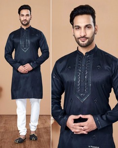 High Quality Indian Pakistani Style <b>Kurta</b> <b>Pajama</b> Heavy Embroidery Work Cotton Silk Rayon Reasonably Priced for Weddings Parties - Product Image 6