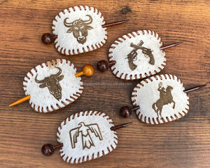 Laser Engraving Cowhide Oval Shape Hair Barrettes <b>Chopstick</b> Handmade Genuine Leather Hair Slide Hair Barrettes for Women's - Product Image 3