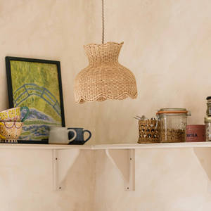 Abat-jour en rotin doublement festonné, couvercle de lampe suspendue en paille tressée, lustre de plafond à dessus évasé - Product Image 3
