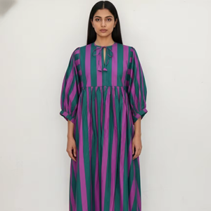 Vestido Mini Bohemio de Algodón 100% con Estampado Floral de Doble Tono para Mujer, Cintura Natural, Ligero, Transpirable y Lavable para Uso Diario - Product Image 1