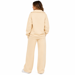 Ensemble de survêtement jaune personnalisé pour femme, pull demi-zip, pantalon large, molleton doux, tenue décontractée, fournisseur OEM pour marque personnalisée - Product Image 2
