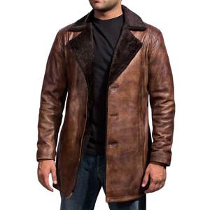 Abrigo de Cuero de Oveja Marrón para Hombre con Forro de Lana, Solapa con Muescas, Cuello de Piel, Chaqueta de Invierno de Un Solo Pecho - Product Image 5