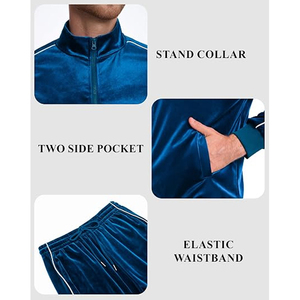 Men's Winter <b>Velour</b> <b>Tracksuit</b> Color Block Lapel Casual Full Zip Sports Sets Relaxed Fit Thick Comfy Classic Sweatsuit - Product Image 5