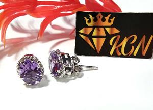 Pendientes de Plata de Ley 925 con Amatista Ovalada para Mujer, Joyería Certificada de Moda, Regalo - Product Image 5