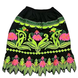 Falak Corporation Best Women's New Trendy Hawaiian Hula Pleated Mini A-Line Cotton Casual Short Skirt Floral Embroidery <b>Elastic</b> - Product Image 1