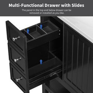 Mobile da Bagno Nero da 36 Pollici Senza Lavabo con Base e Tre Cassetti - Product Image 5