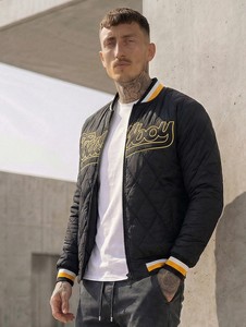 Men's Hooded <b>Quilted</b> Jacket With Patch Design Windproof Casual Autumn Wear Slim Fit Polyester Wadding Zipper Closure - Product Image 1