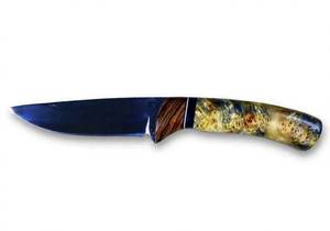 Handcrafted dark blued acid <b>etch</b> steel drop point utility <b>tool</b> with Stabilized Burl Wood Segmented Handle - Product Image 3