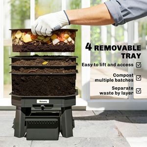 Composteur à vers pour l'extérieur et l'intérieur de 7,4 gallons, recyclateur de déchets alimentaires à 4 plateaux - Orange - Product Image 6