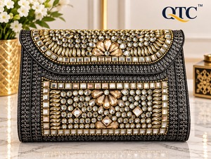 <b>Black</b> Gold Stone Beaded Chain Strap Durable Velvet Lining Fashion Clutch <b>Bag</b> <b>Rhinestone</b> Wedding Christmas Party Purse for Women - Product Image 2