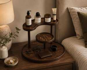 Wooden Three Tier Storage Rack Round Minimalist Style Durable Standing Type For Bathroom Use standing type with <b>drawer</b> - Product Image 4