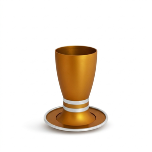 Copa Kiddush Clásica de Aluminio Anodizado Plateado con Plato, Elegante Copa de Vino de Metal para Shabbat y Festividades Judías, al por Mayor - Product Image 2